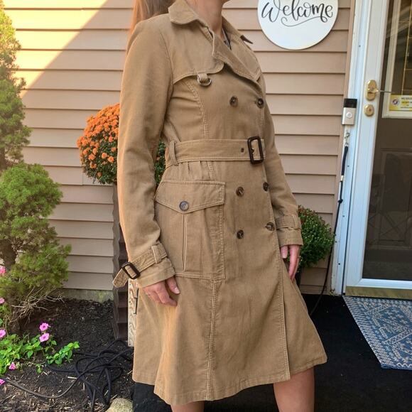 Vintage Corduroy Tan Belted Trench Coat W/ Buttons & Pockets Sz M 🤎 - Picture 2 of 12